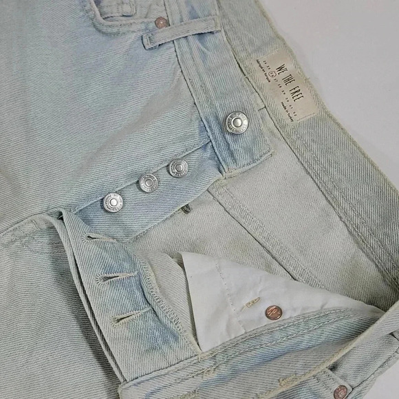 Free People Maggie Straight Leg Mid Rise Distressed Denim Jeans Paradise Blue - Picture 9 of 15